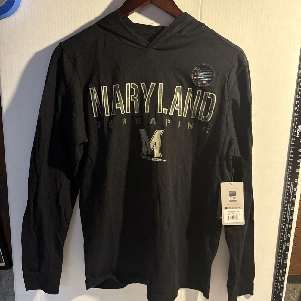 NWT Maryland Terrapins Hoodie Shirt Mens Small Black Military Flag OHT Colosseum